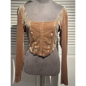 Women's Haute Monde Long Sleeve Crop Top Size Large Tan Velvet Soft Girl Coquett
